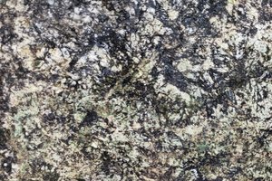 A dark brown and black granite with dense veining and cream mineral highlights.