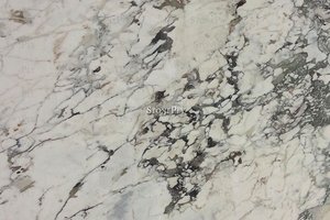 A fine grained, white marble with veins.