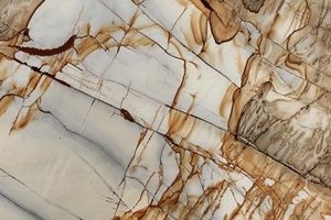 A pale blue-gray granite with warm tan veining and light smoky movement.