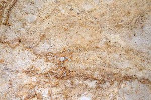 A golden yellow granite with grey and brown veins and specks.