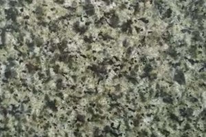 A dark green granite with dense black and olive crystal patterning.