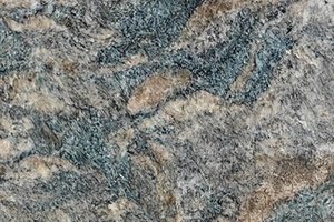 A blue-gray granite with sweeping movement and warm rust-toned veining.