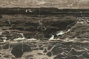 A dark brown granite with flowing layers of chocolate, espresso, and cream tones.