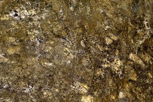 A brown and gold granite with dark veins.