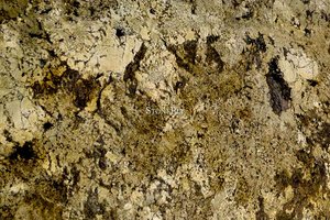 A cream and gold granite with a coarse grained texture.