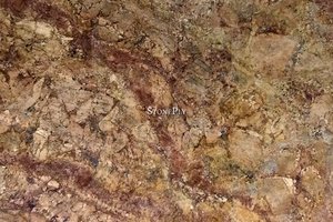 A red and brown granite with a earthly pattern.