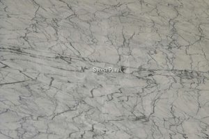 A fine grained, white marble with a dark vein pattern.