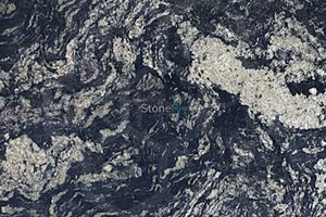 A dark blue granite with waves.