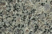 A coarse grained, grey and brown granite.