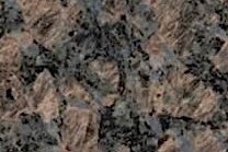 A coarse grained, brown granite with grey quartz.
